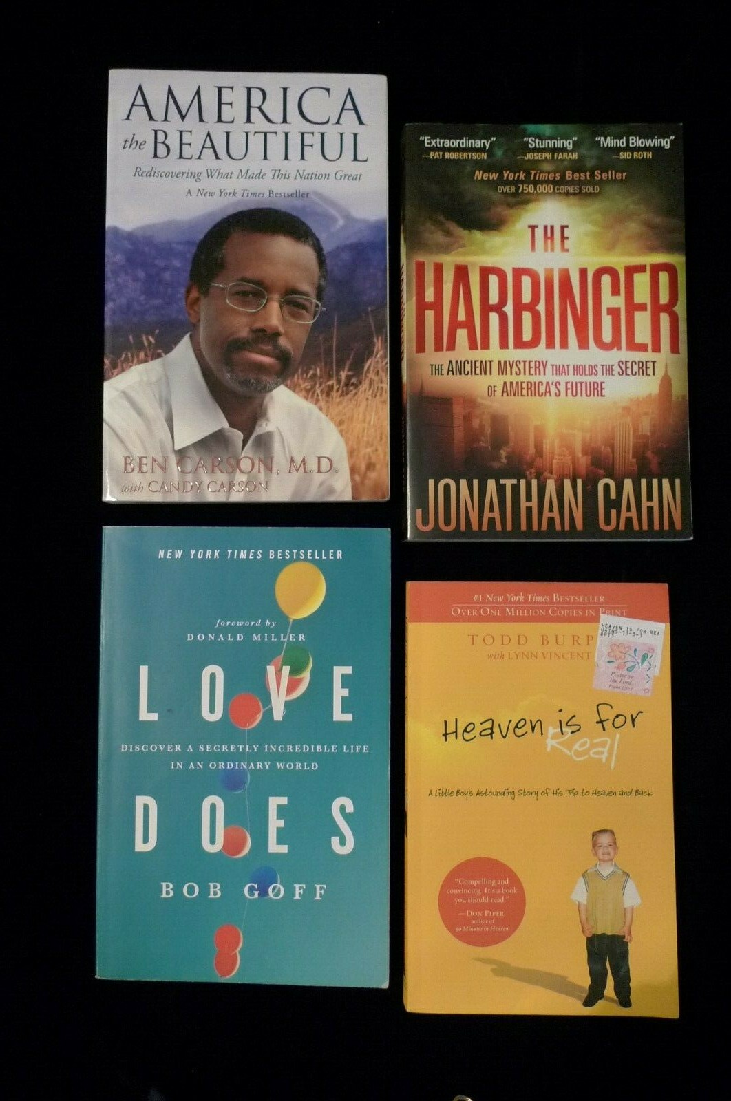 New York Times Best Seller Books Lot of 4: Bob Goff; Ben Carson; Jonathan Cahn