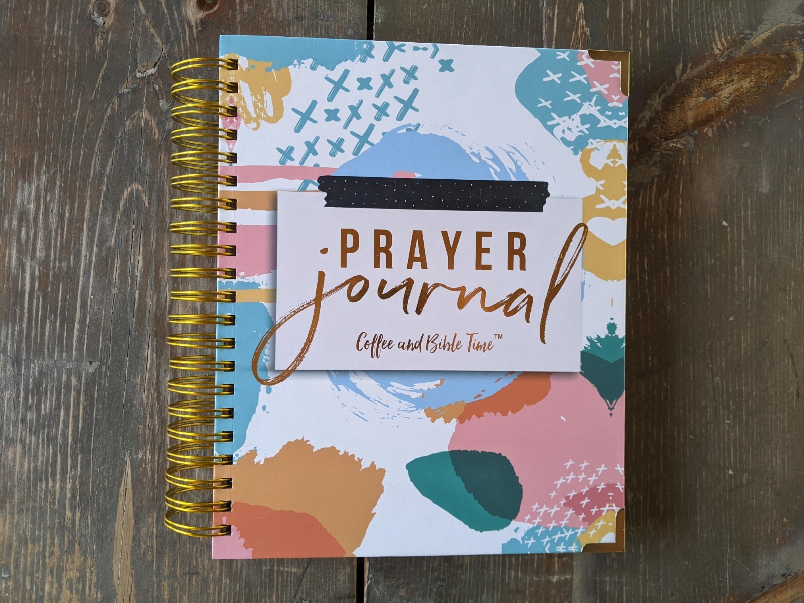 Coffee & Bible Time Prayer Journal with Sticky Notes & Gold Spiral Binding