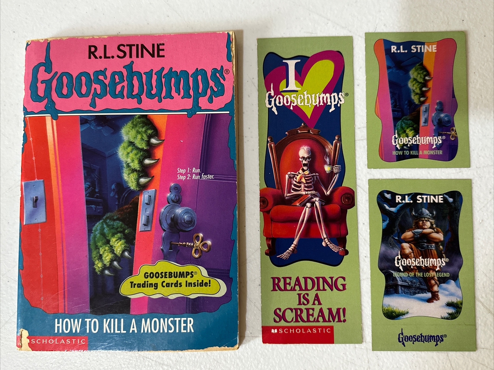 Goosebumps How to Kill a Monster #46 by R. L. Stine 1st Printing W/Trading Cards
