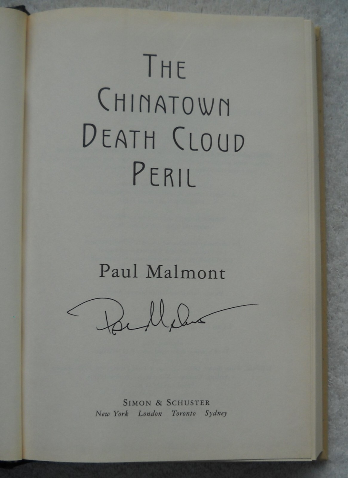 Signed The Chinatown Death Cloud Peril by Paul Malmont – 1st Ed, Hardcover, 2006