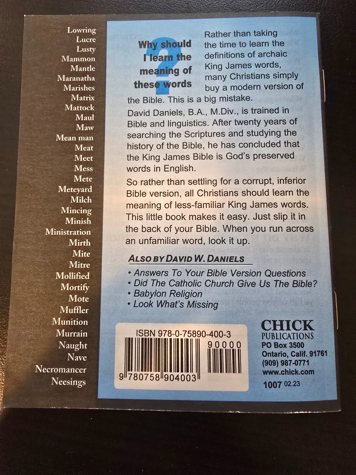 KJV KING JAMES BIBLE Companion | DAVID W DANIELS | 24pgs | 600 WORDS Dictionary