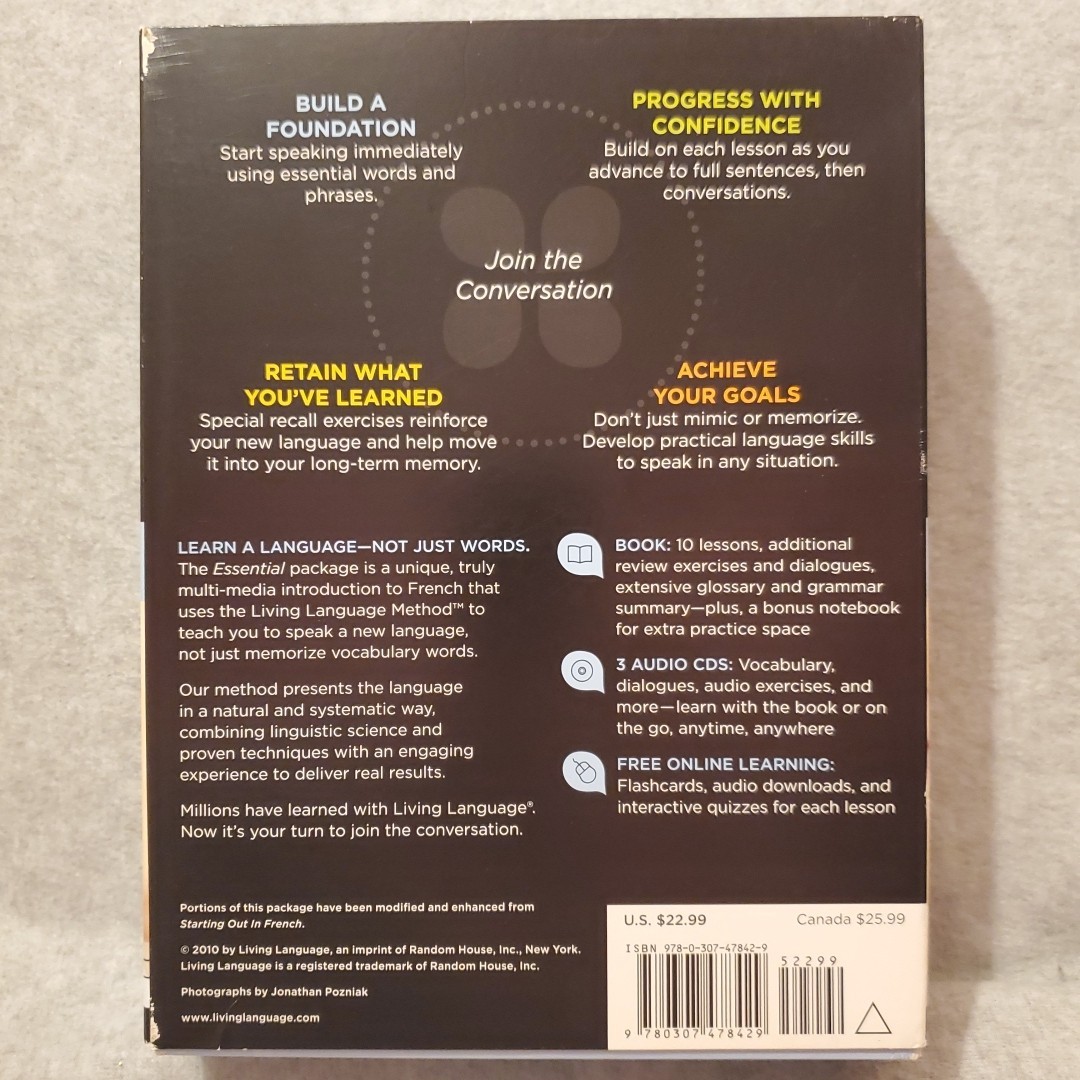 Living Language French Essential Beginner WITH 3 CDs book and notebook