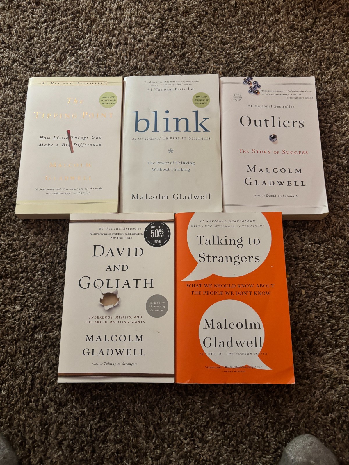 Lot of 5 Malcolm Gladwell Books Outliers, David and Goliath, Tipping Point