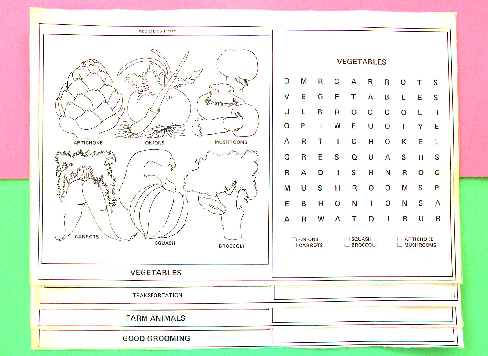 WORD SEARCH KIDS—24 WIPE-OFF LARGE—17 x 11 IN.—ANIMALS, FOOD, TOYS—LAMINATED