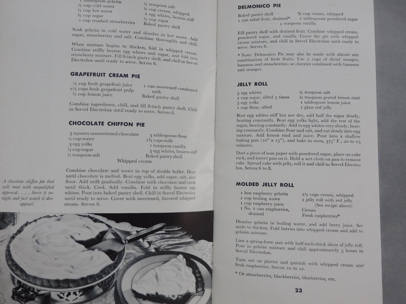 Electrolux Servel Gas Refrigerator 1937 Recipe Book Drinks Desserts Salads ETC