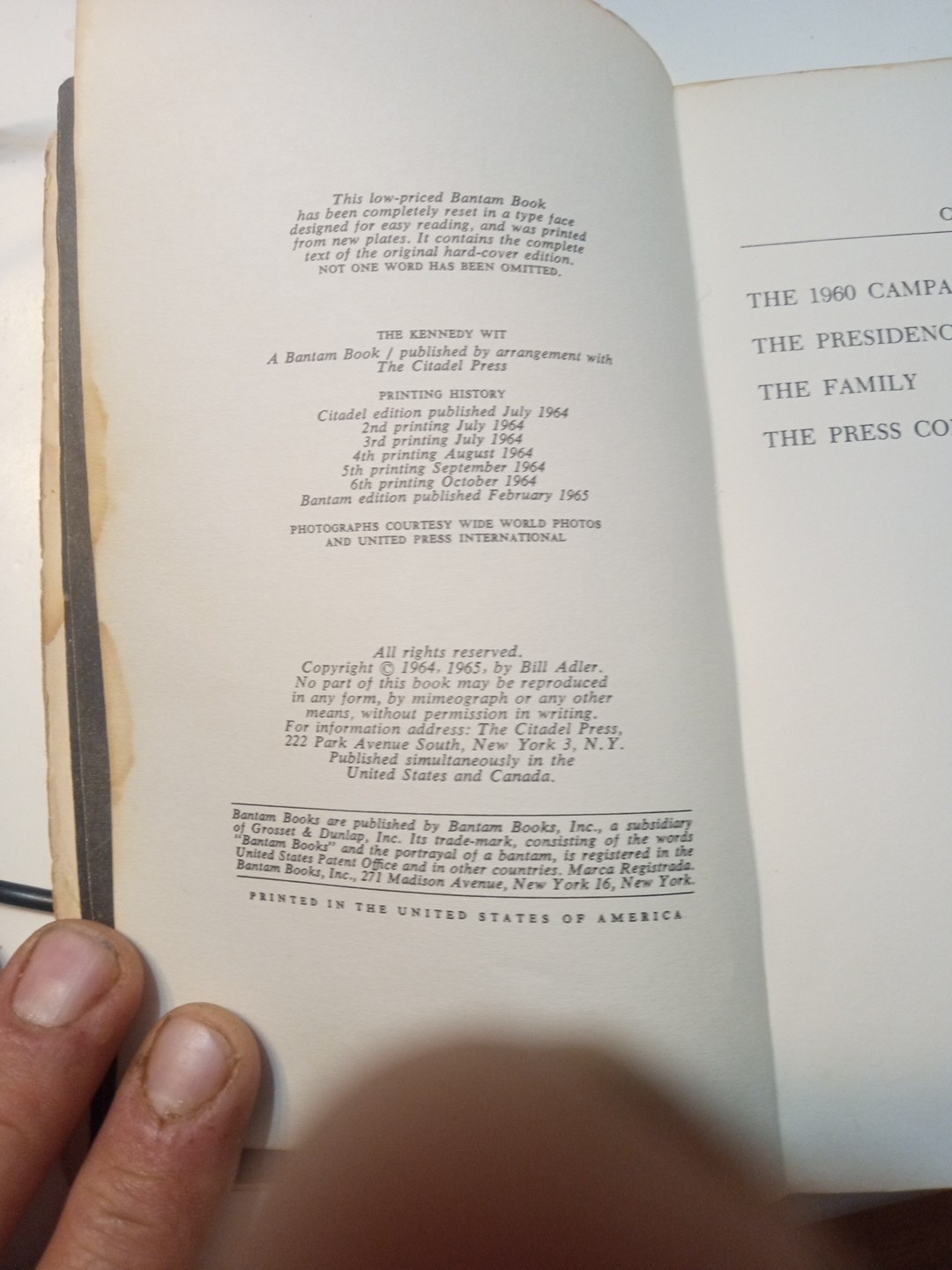 The Kennedy Wit Paperback Edited by Bill Adler 1965 Bantam Paperback