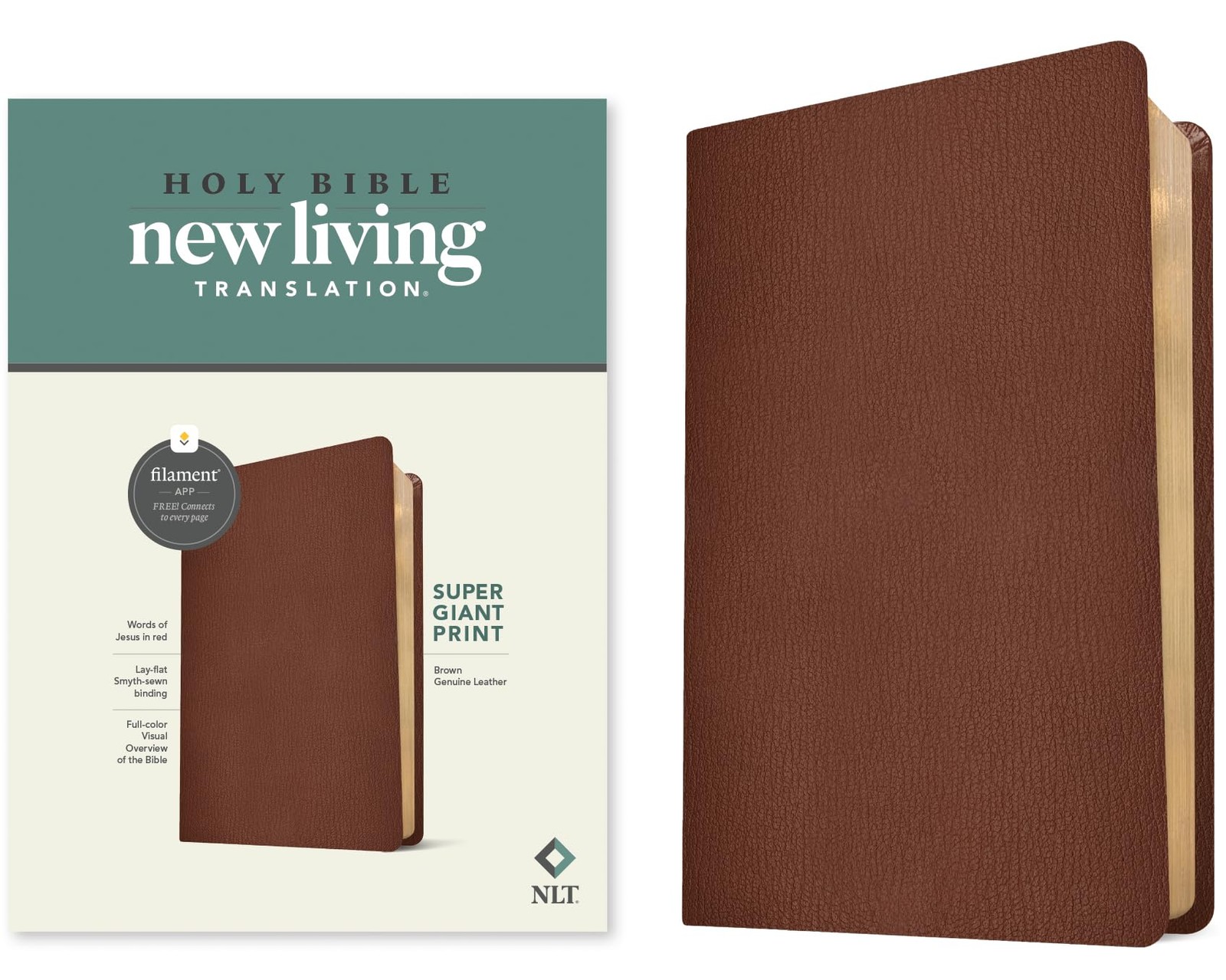 NLT Super Giant Print Bible, Filament Enabled (Genuine Leather, Brown, Red L…