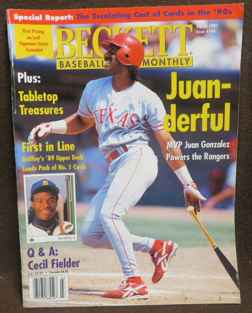 #1640 BECKETT BASEBALL MONTHLY MAR 1996 JUAN GONZALEZ