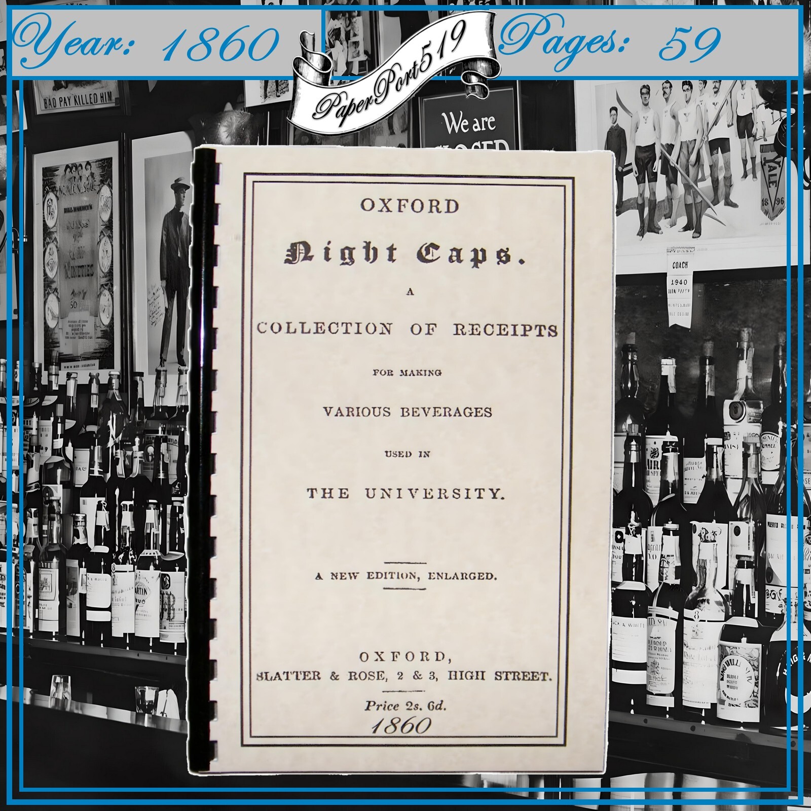 1860 Oxford Night Caps Vintage Various Beverage Cook Book 59 Pages