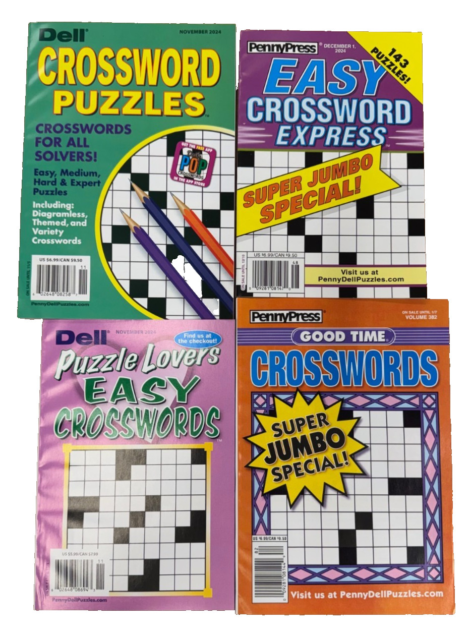 NEW Lot of 4 Dell Penny Press Crosswords Puzzles Books Easy Express Good Time