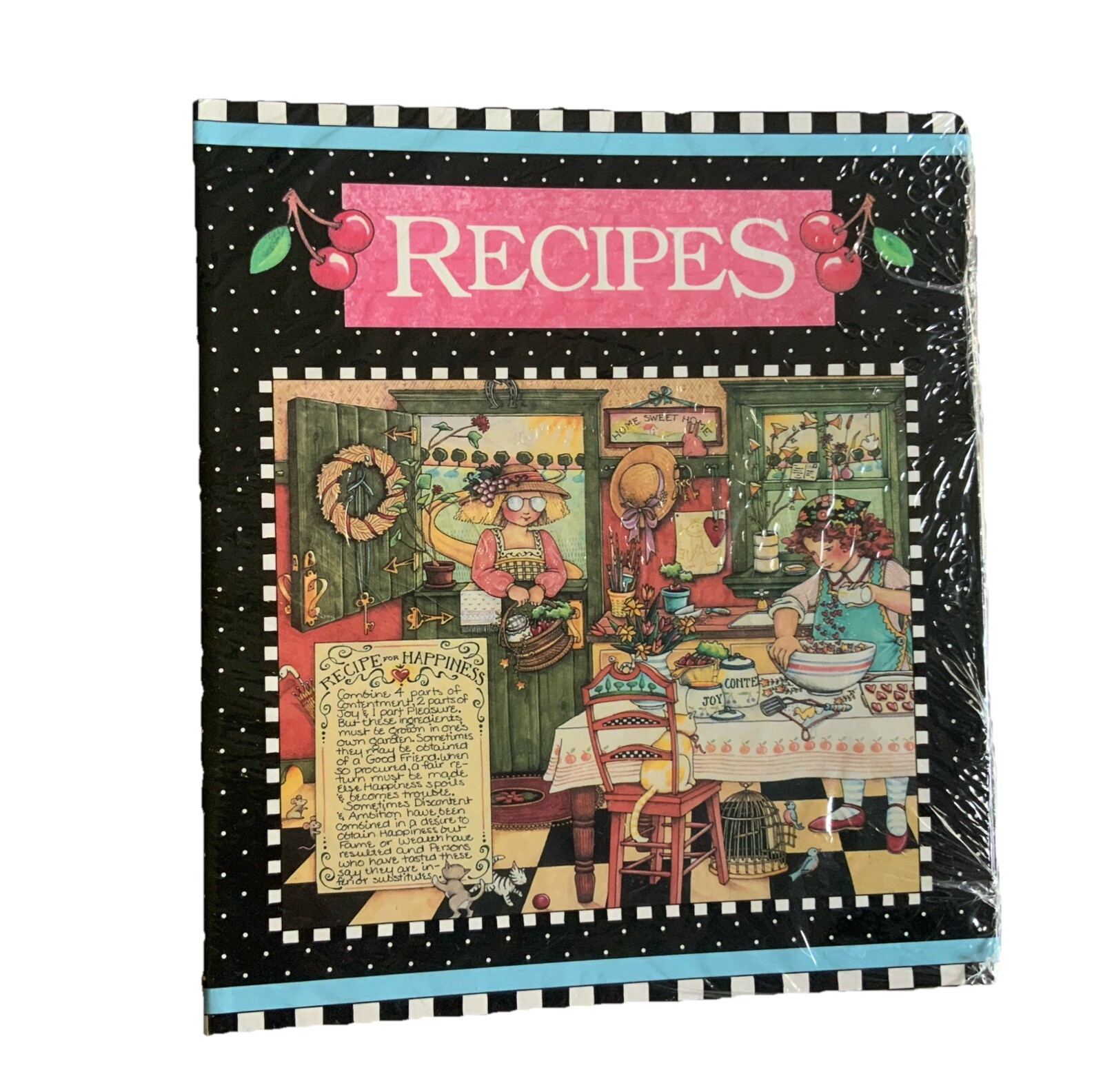 Vintage Mary Engelbreit Recipe Book Keeper File Organizer 1992 Binder 8.5 x 7.5”
