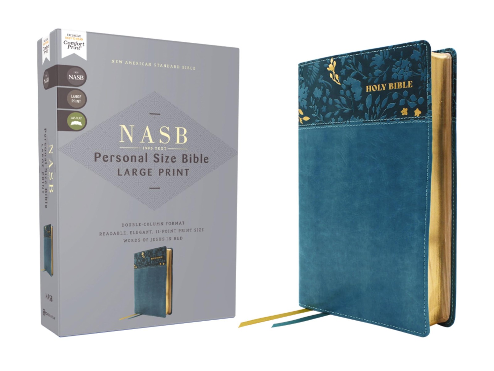 NASB Personal Size Bible Large Print Leathersoft Teal Red Letter 1995