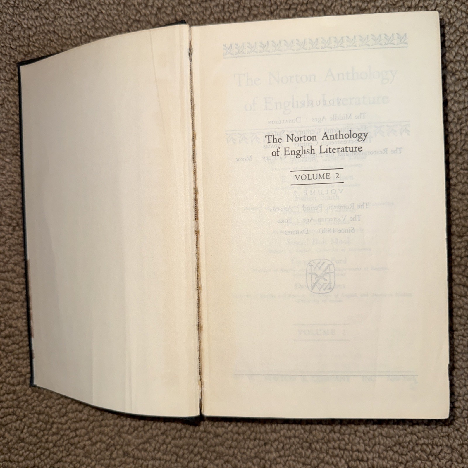 The Norton Anthology of English Literature, Vol 1 & 2, 1962 First Edition!