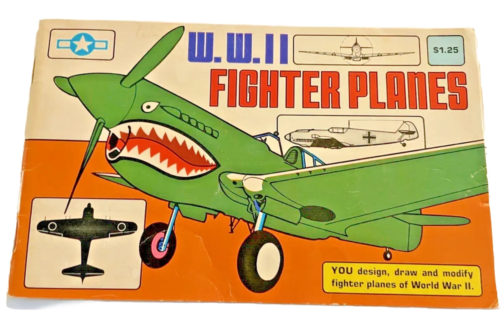Coloring Book WWII Fighter Planes Design Draw 46 pages Softcover 1980 Vintage