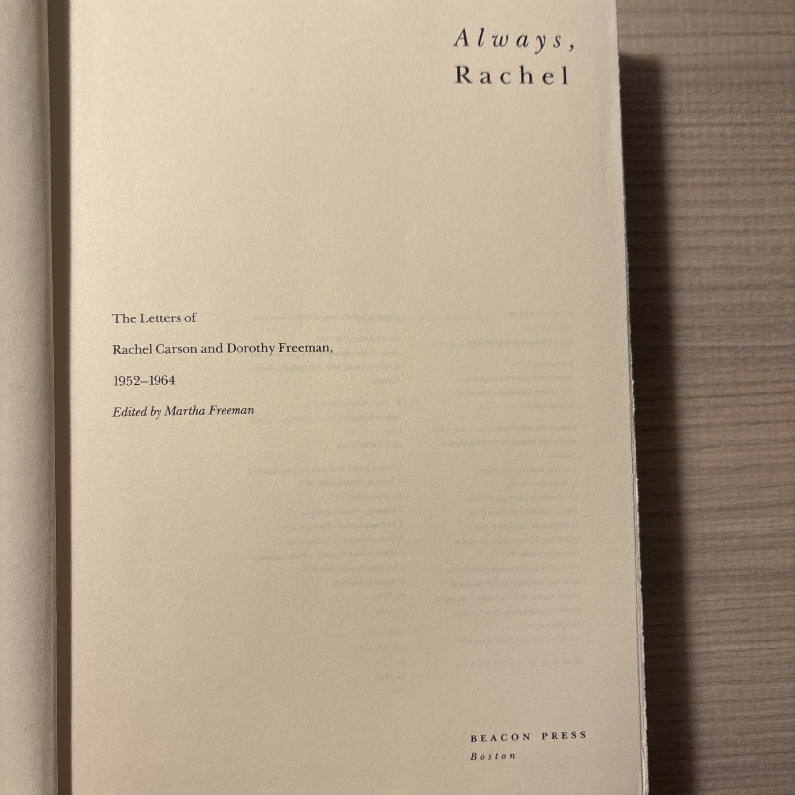 ALWAYS, RACHEL: THE LETTERS OF RACHEL CARSON AND DOROTHY Freeman