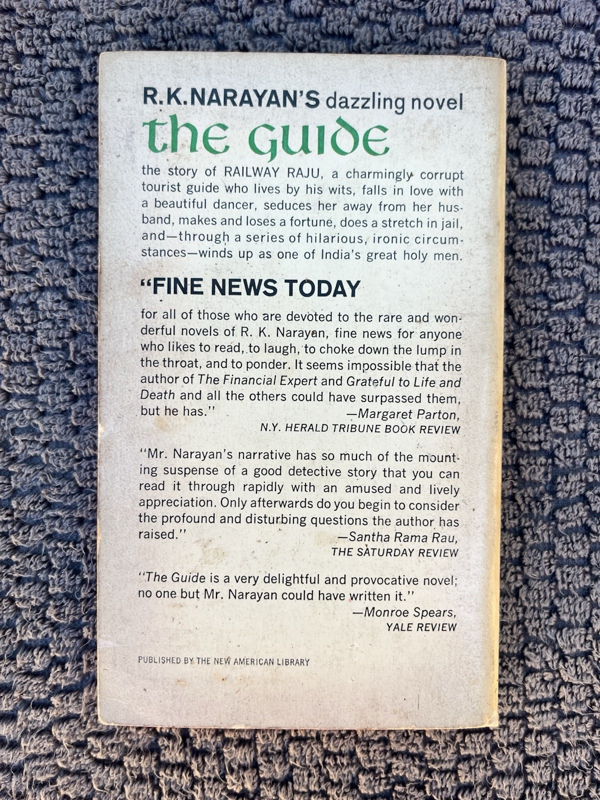 The Guide — R. K. Narayan — Signet Book Paperback — 1966 1st Printing Unabridged