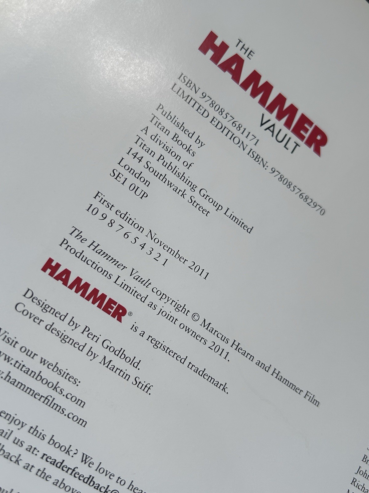 The Hammer Vault by Marcus Hearn (2011, Hardcover) Titan Books 1st Ed HC