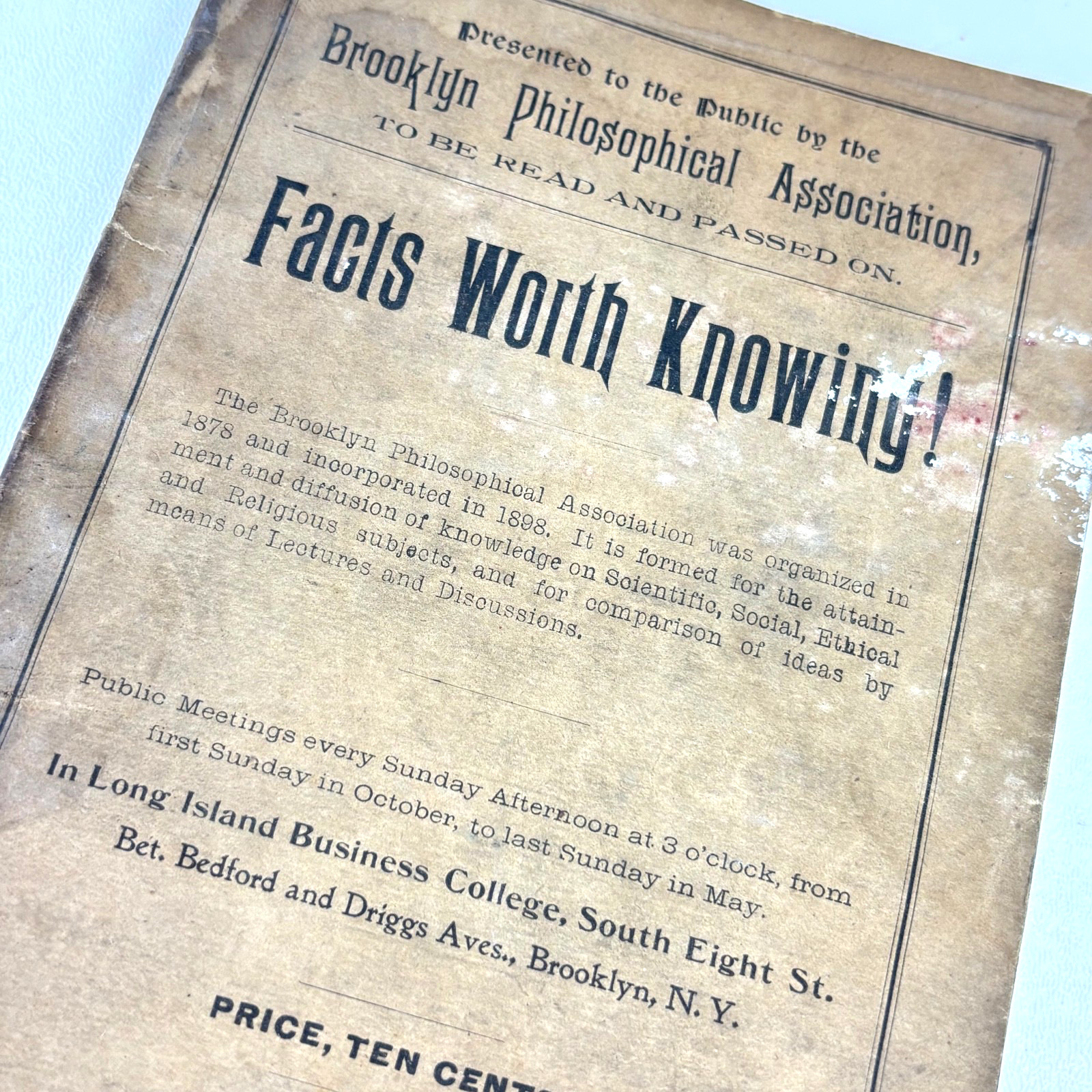 1902 Secular Social Movement Pamphlet Brooklyn Philosophical Society Eckler NYC