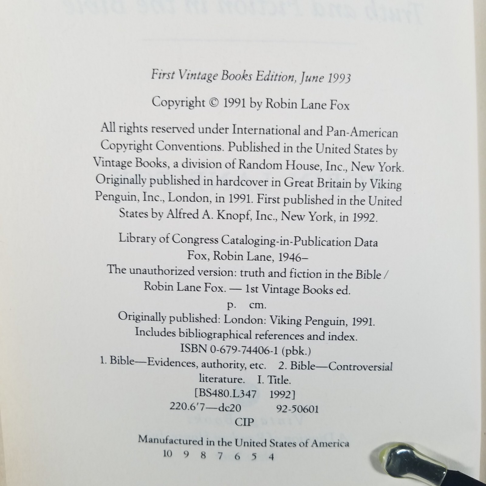 The Unauthorized Version: Truth and Fiction in the Bible by Robin L. Fox (1993)