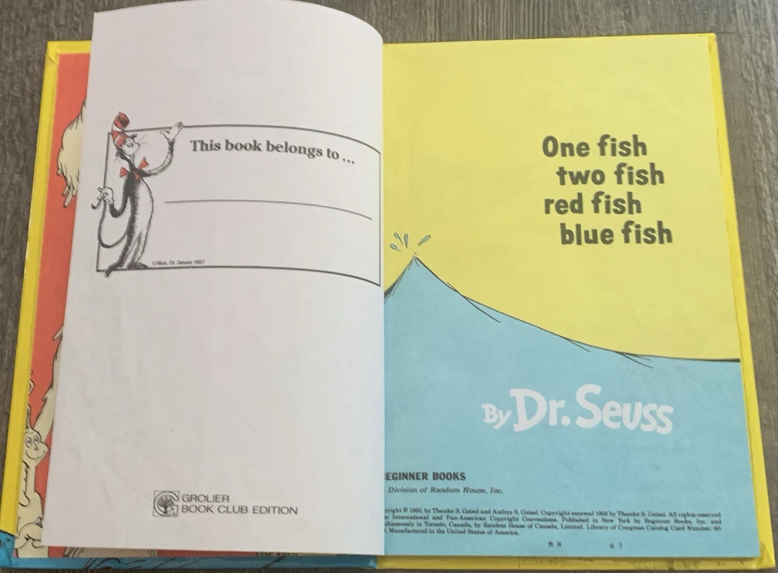 One Fish Two Fish Red Fish Blue Fish By Dr. Seuss Grolier Book Club Edition GOOD