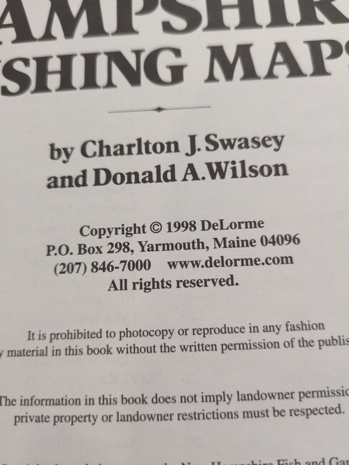 New Hampshire Fishing Maps Book by Swasey & Wilson 1998