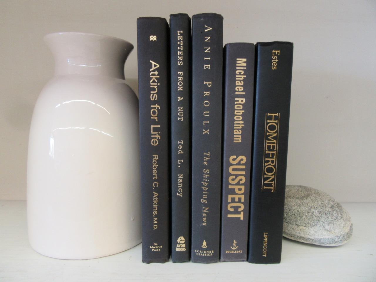 Lot (5) Black Hardcover Books Gold Print Letter STAGING HOME DECOR SHABBY CHIC
