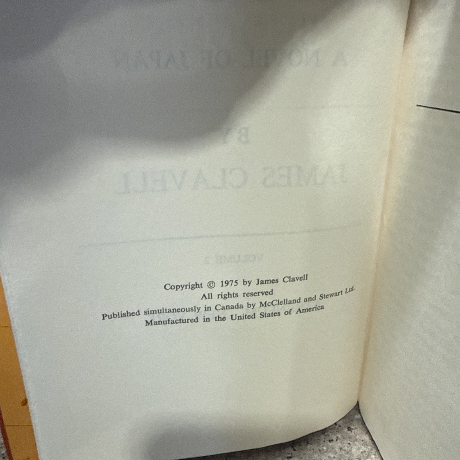 Vol 2 Shogun A Novel of Japan by James Clavell 1975 Hardcover Book Club Edition