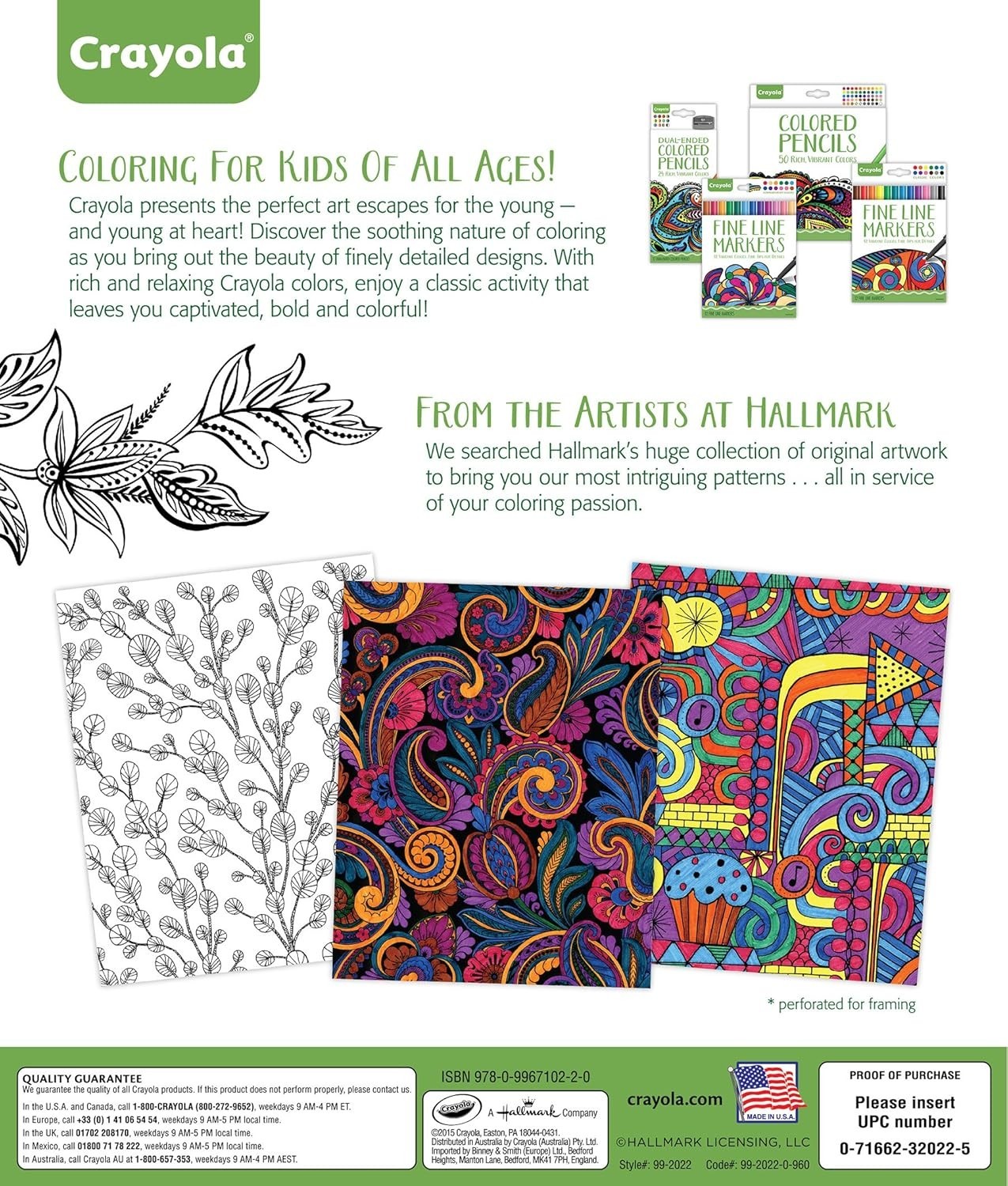 Hallmark Crayola Patterned Escapes Adult Coloring Book 80 Pages Brand New