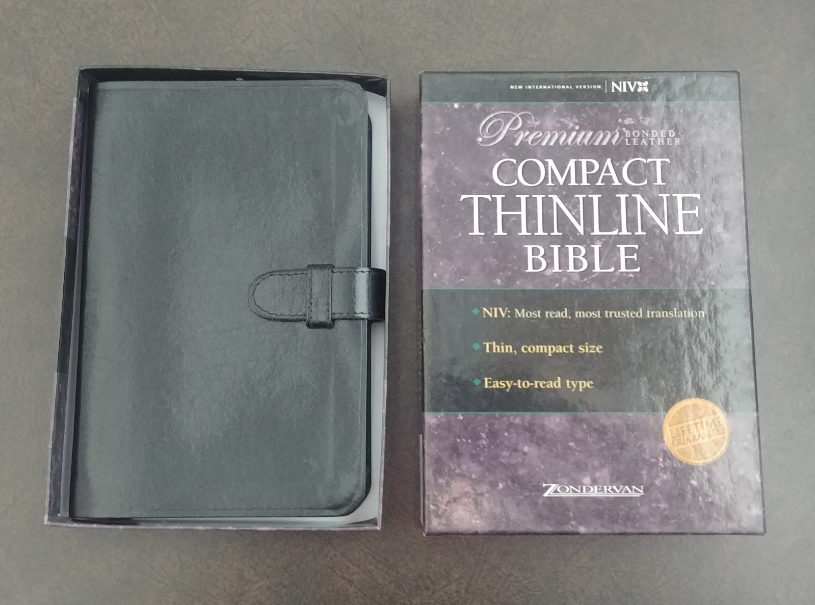 Premium Bonded Leather NIV Compact Thinline Bible Black – Red Letter – Ribbon