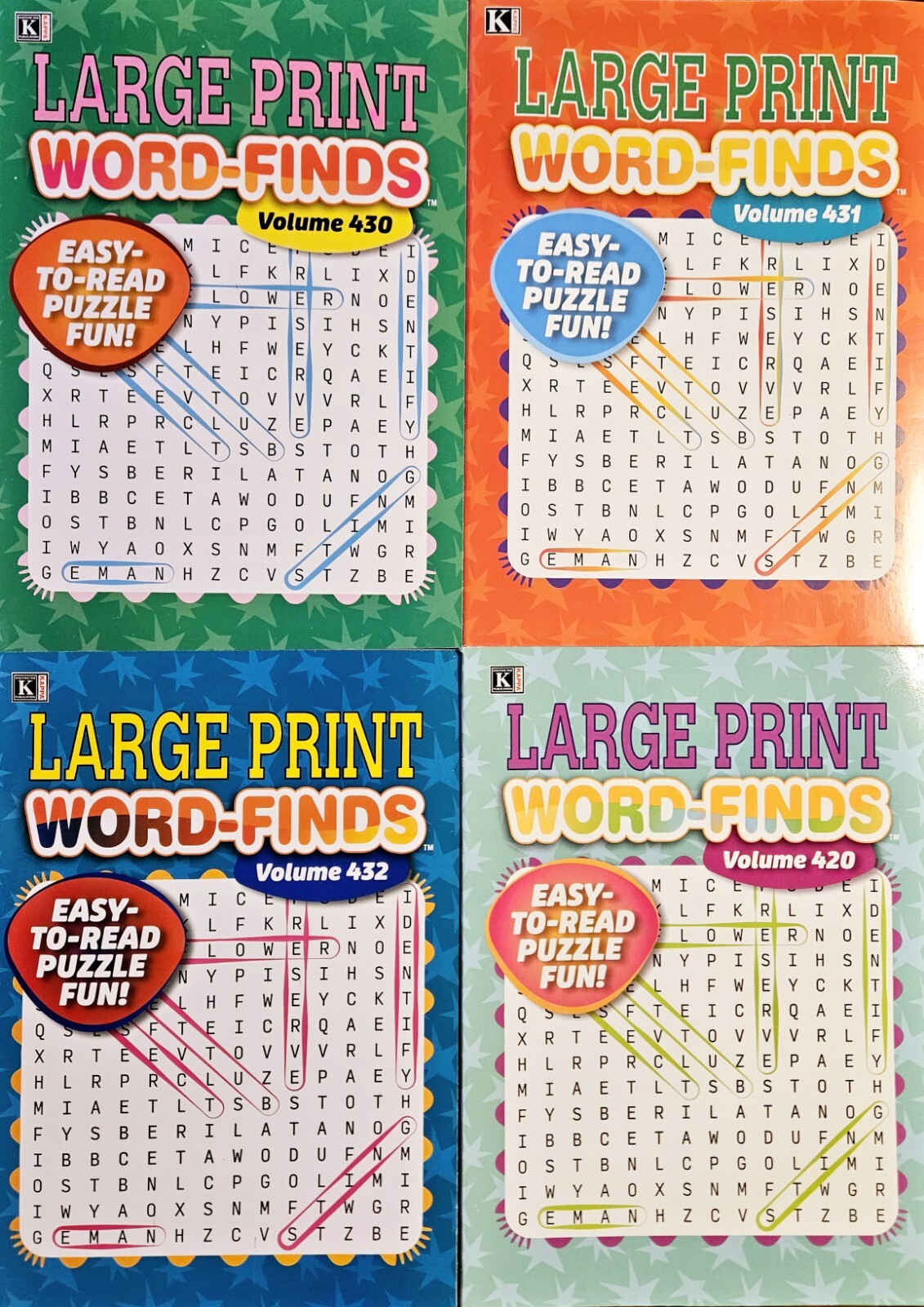Set Of 4 Large Print Word-Finds Puzzle Books by Kappa 80 Pages Each Assorted New