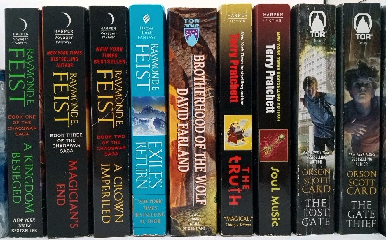 9 Book Fantasy Lot Raymond Feist Terry Pratchett Orson S. Card Chaos War Series