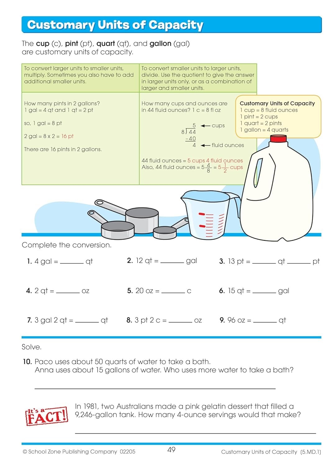 School Zone – Math Basics 5 Workbook – 64 Pages Ages 10 to 11 5th Grade Divis…