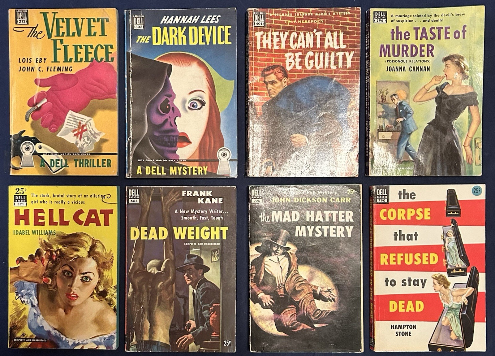 Dell Map-Back Pocket Book Lot Of 8 Dell Books 1940s-50s – Various Authors – VG