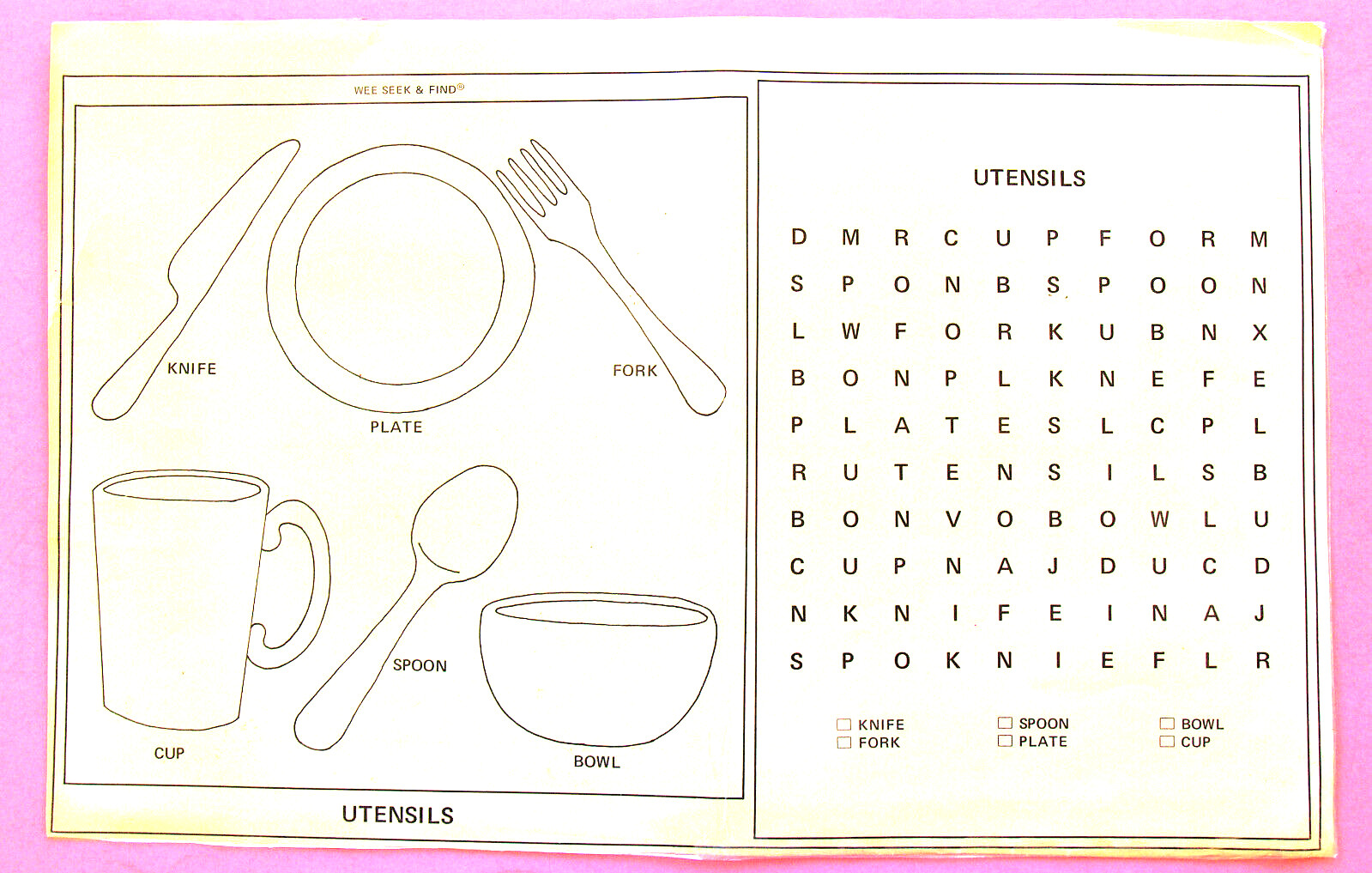 WORD SEARCH KIDS—24 WIPE-OFF LARGE—17 x 11 IN.—ANIMALS, FOOD, TOYS—LAMINATED