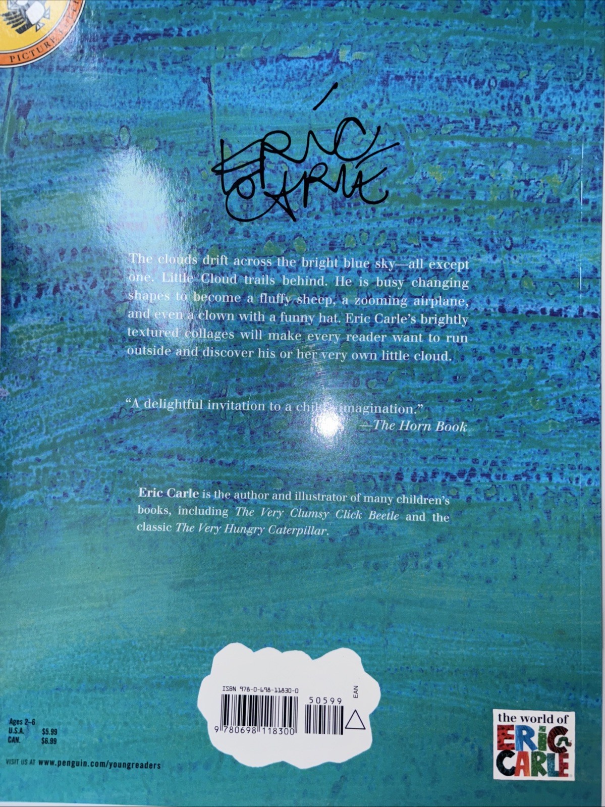 Little Cloud by Eric Carle (2001, Trade Paperback) 12” Great Quality