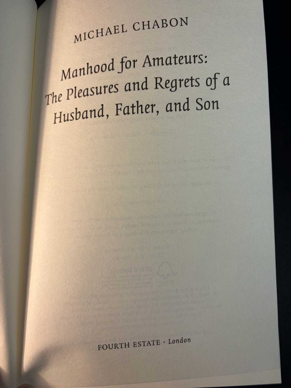 Michael Chabon “Manhood For Amateurs” Signed UK Edition Fourth Estate