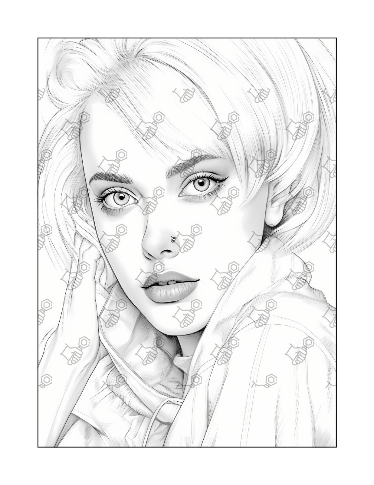 Model Portrait Coloring Book Pages for adults kids, coloring pages Stress Relief
