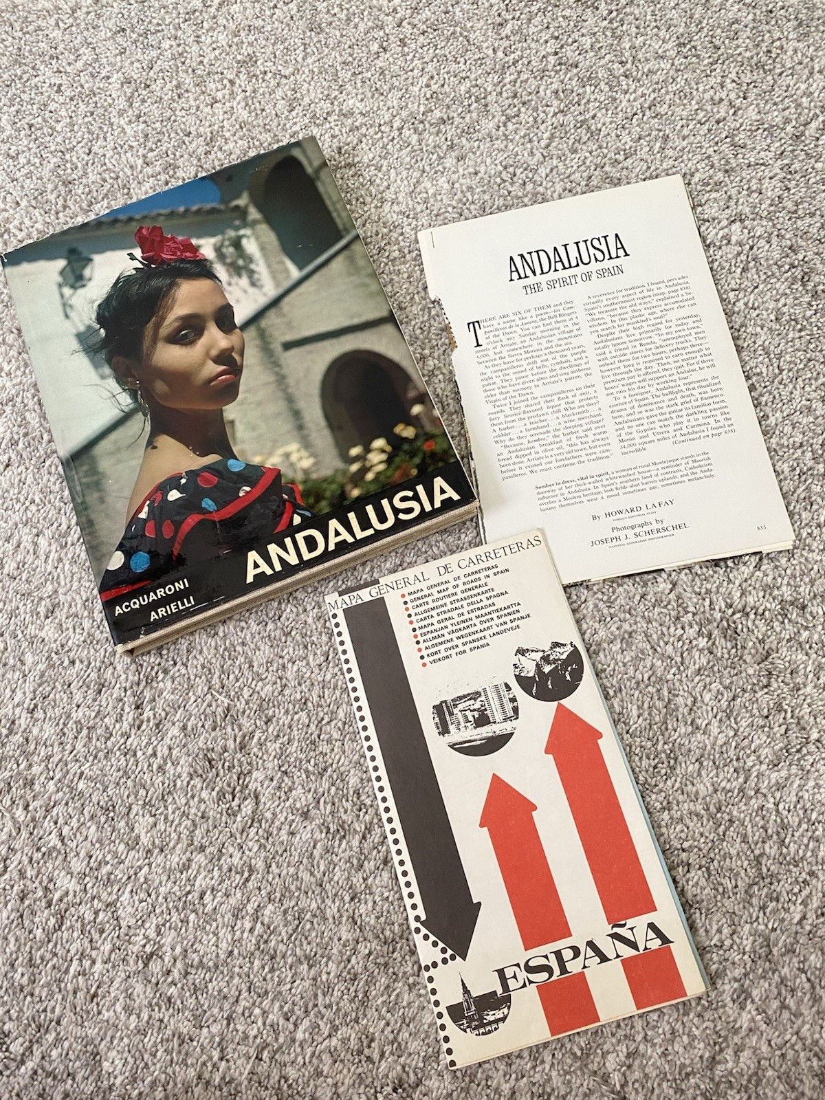 Vtg Andalusia Book W Map article 1964 English Southern Spain Acquaroni Arielli