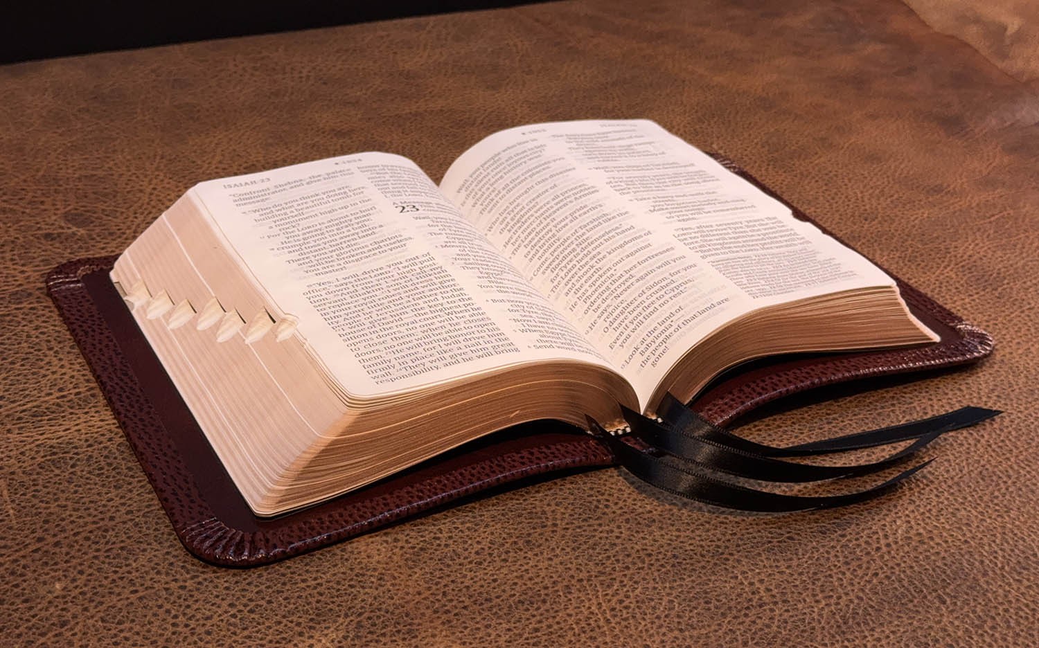 LSB Giant Print Reference Bible, Pebbled Cognac Goatskin Leather, 3 Ribbons
