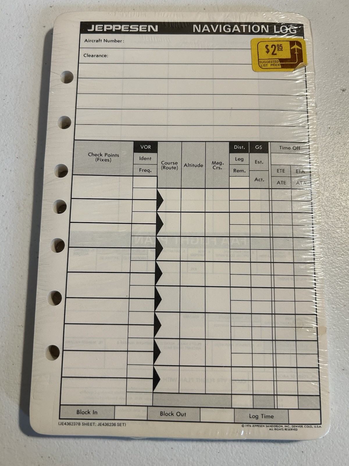 Jeppesen Navigation Log Pilot Aviation IFR Flight Sealed 1976