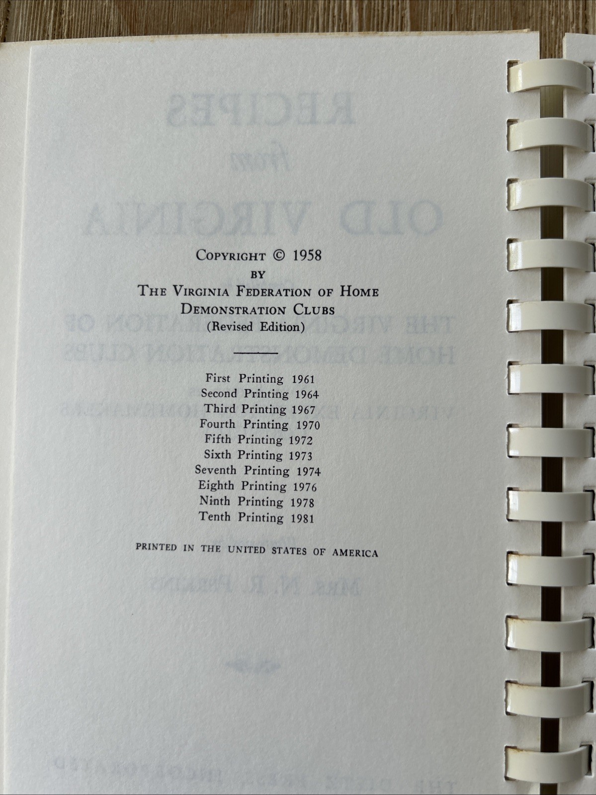 Recipes From Old Virginia Cookbook Va Federation of Home Demo Clubs 1981