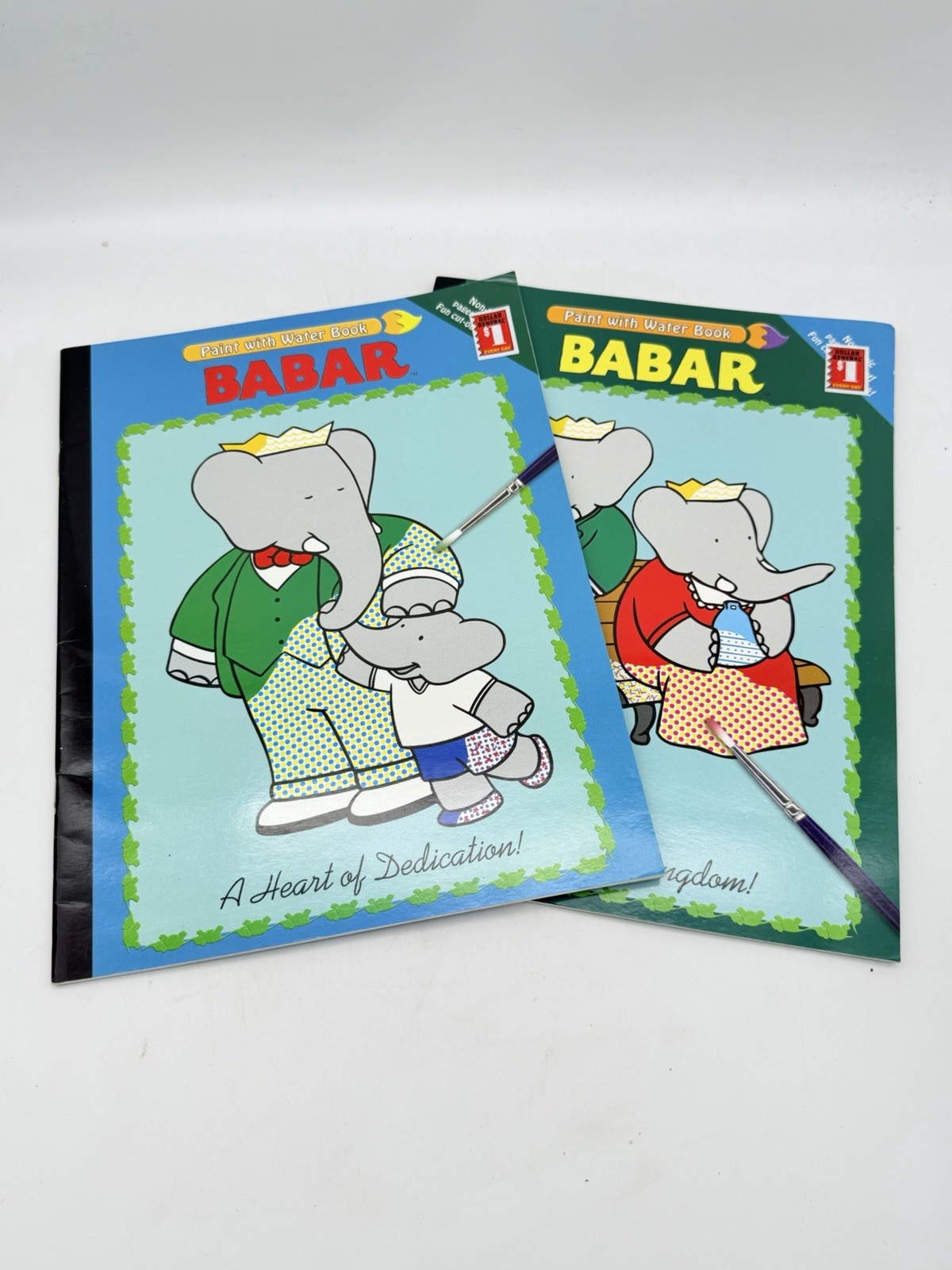 2 VINTAGE Babar the Elephant Paint With Water 16 Pages To Paint Books