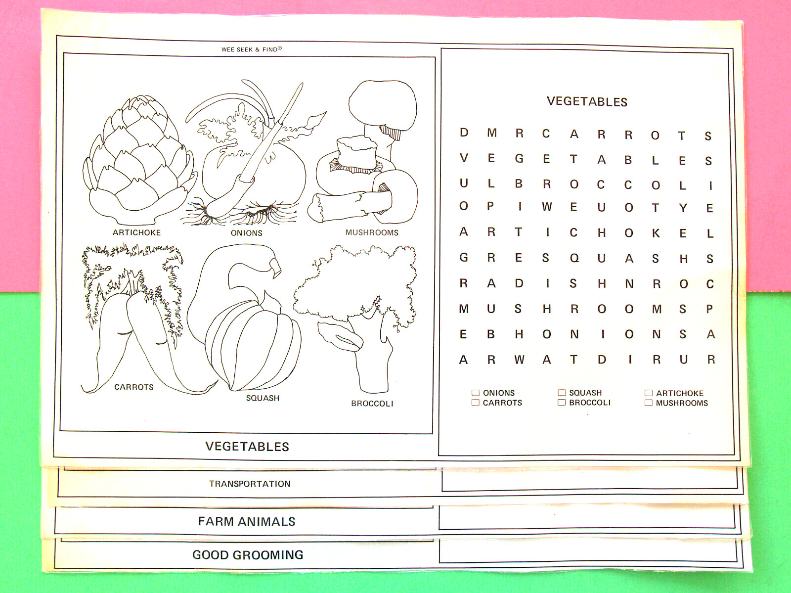 WORD SEARCH KIDS—24 WIPE-OFF LARGE—17 x 11 IN.—ANIMALS, FOOD, TOYS—LAMINATED
