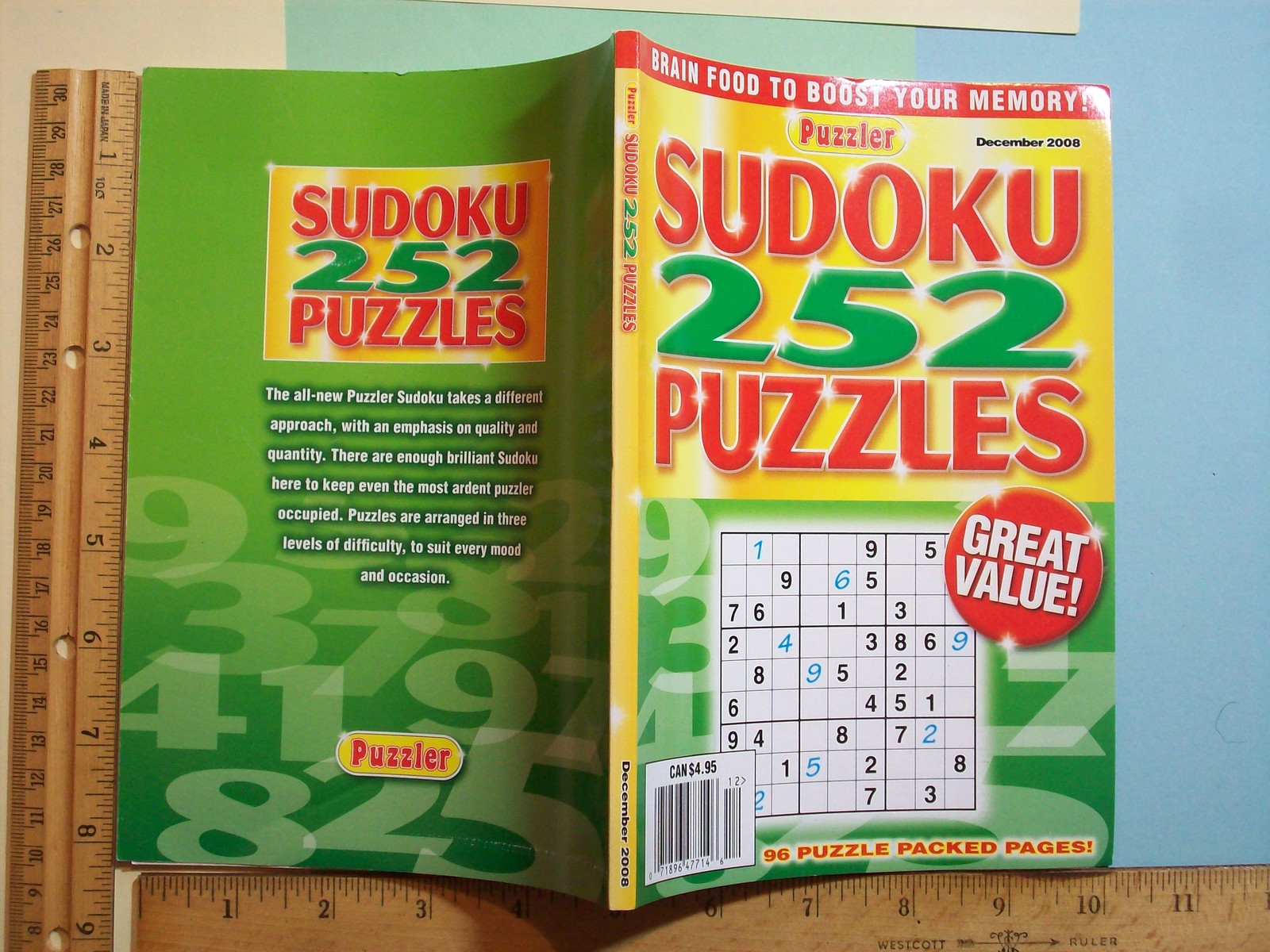 BOOK SUDOKU 252 PUZZLES DECEMBER 2008 BRAIN FOOD TO BOOST YOUR MEMORY 96 PAGES 7
