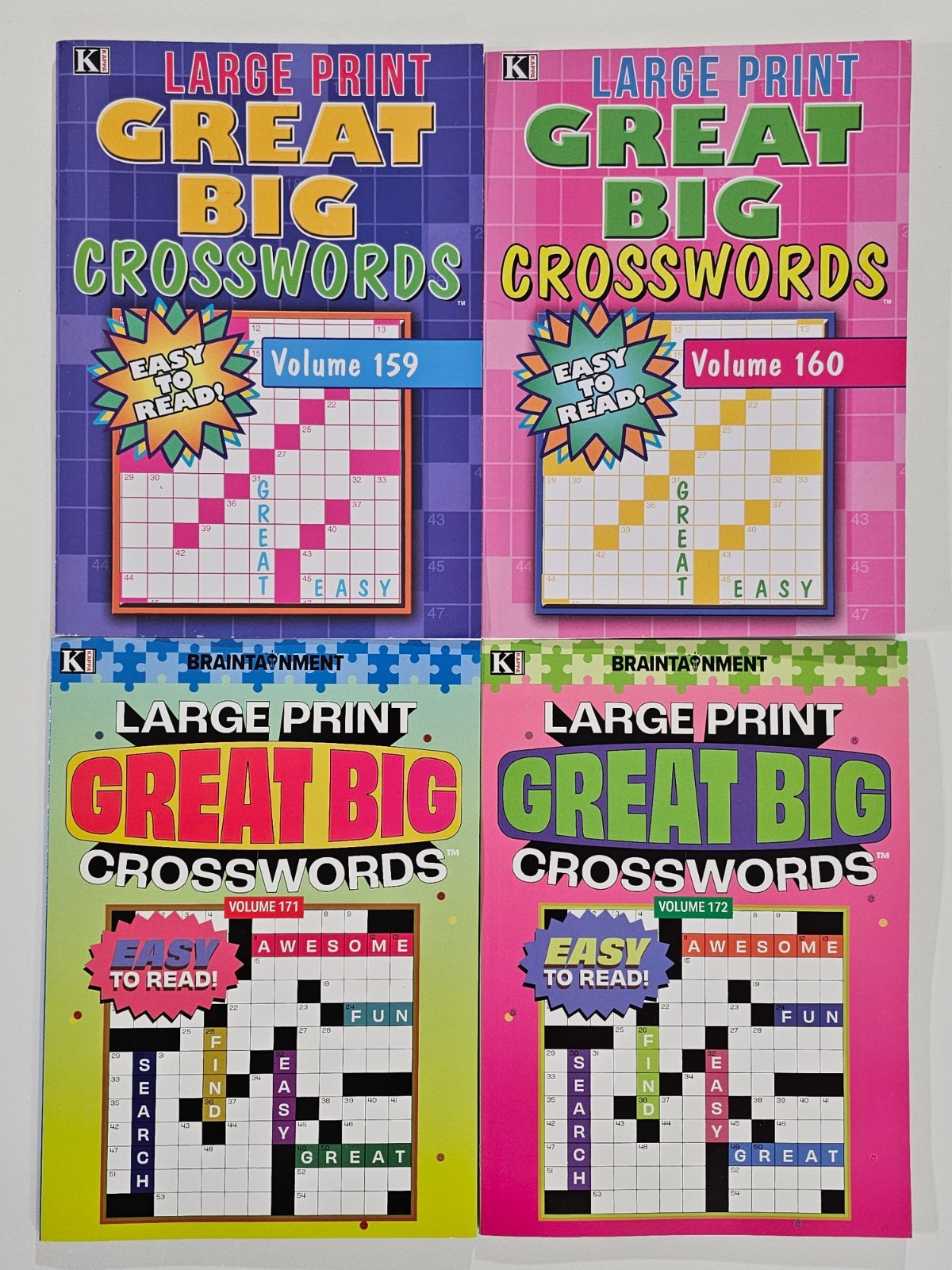 New 4 Large Print Great Big Crosswords Kappa Puzzle Books Vol# 159-172 Fun Hobby
