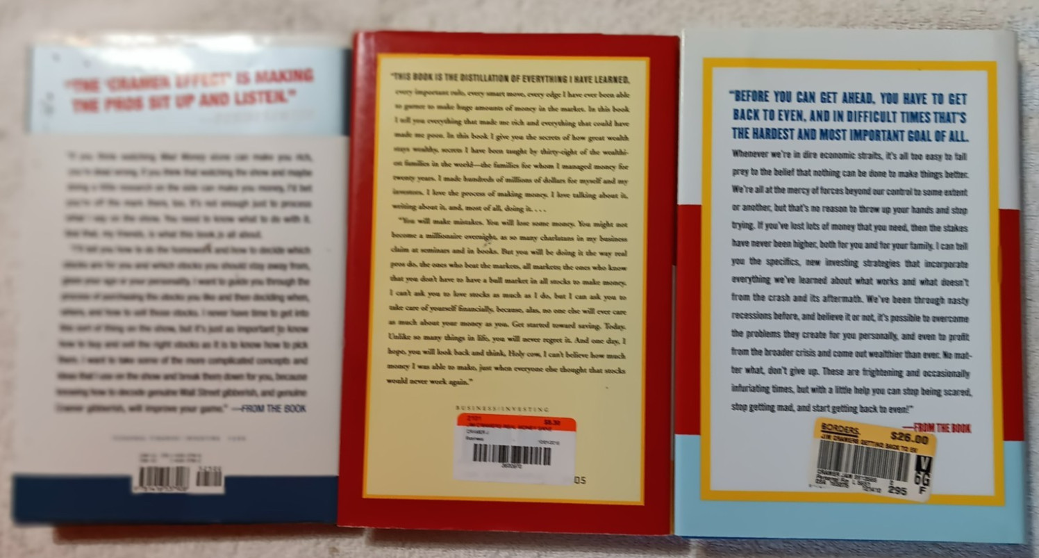 Lot of 3 Books by Jim Cramer – Mad Money, Real Money & Getting Back To Even