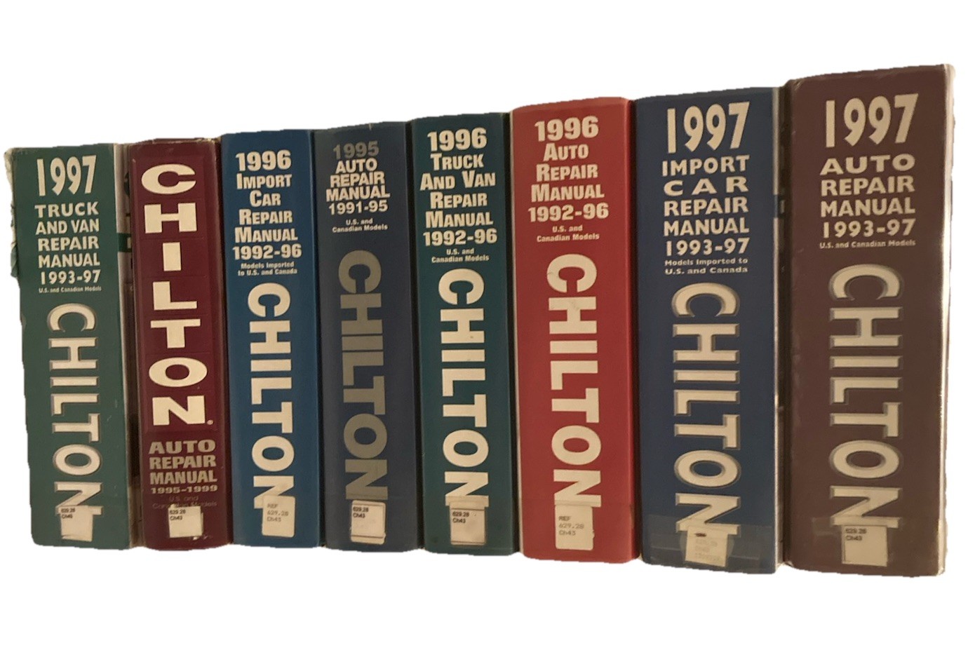 Lot of 8 Chilton Auto Repair Manuals Hardcover VTG 90s Ex-Library – ACCEPTABLE