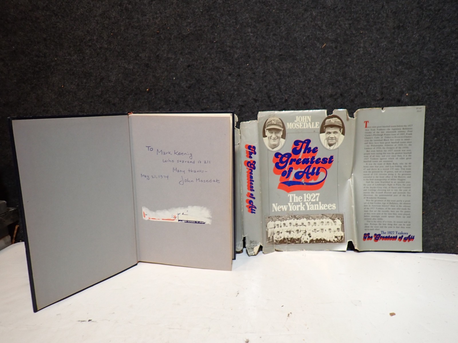 The Greatest of All 1927 NY Yankees John Mosedale SIGNED Hardcover 1974 First Ed