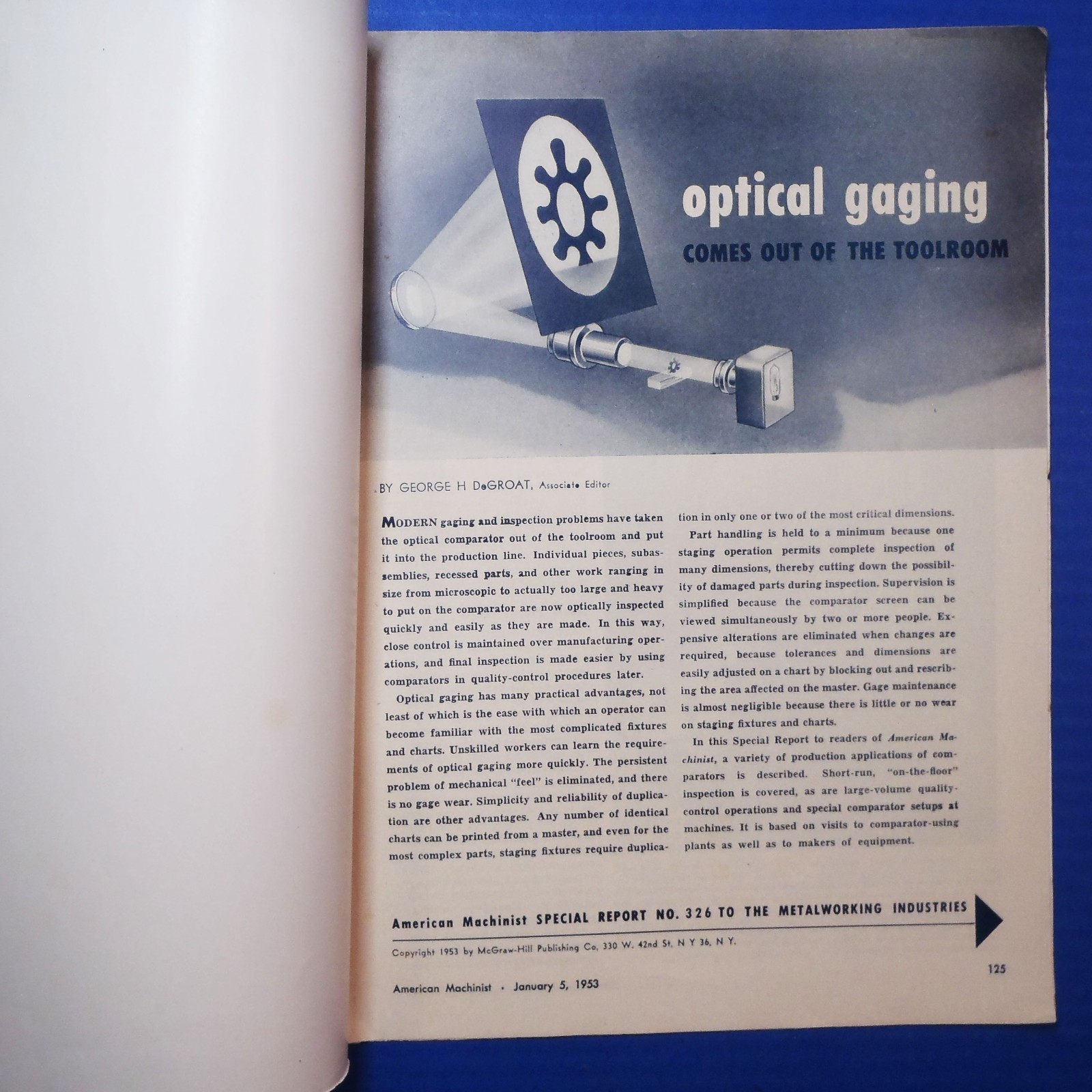 Optical Gaging Metal Working Report VTG reprint from 1953 American Machinist zp1