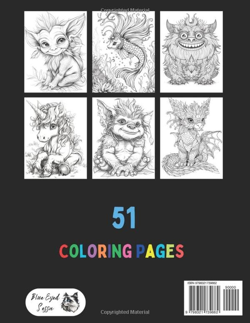 Cute Fantasy Creatures Coloring Book: 51 Coloring Pages for Adults and Teens